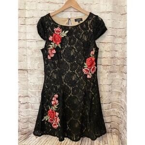 Lux II Dress Womens 10 A Line Black Lace Floral Embroidered Whimsy Goth Flowy